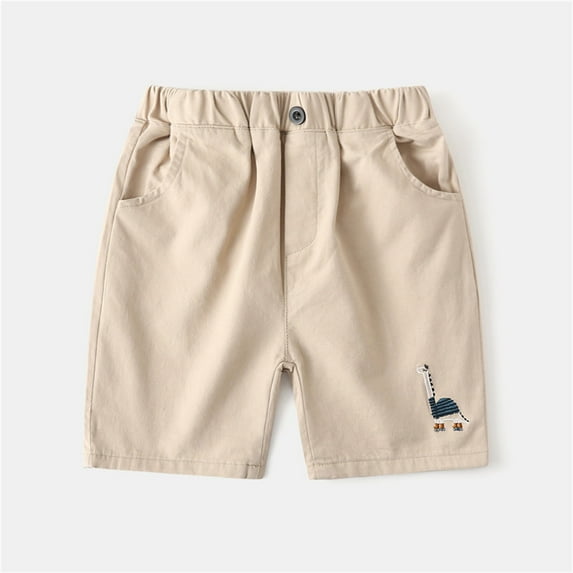 Spazoro Toddler Boys Girls Shorts, Elastic Waist Summer with Pockets Solid Color Casual Shorts for Boys Beige Size 5 T