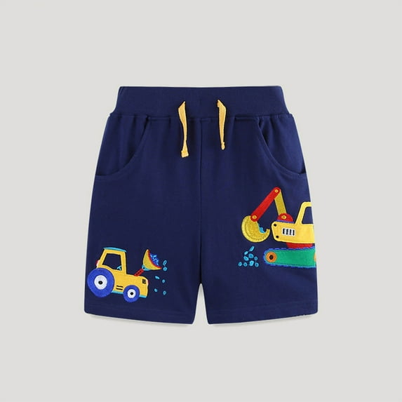 Spazoro Toddler Boys Girls Shorts, Printed with Pockets Elastic Waist Summer Casual Shorts for Boys Navy Size 2 T