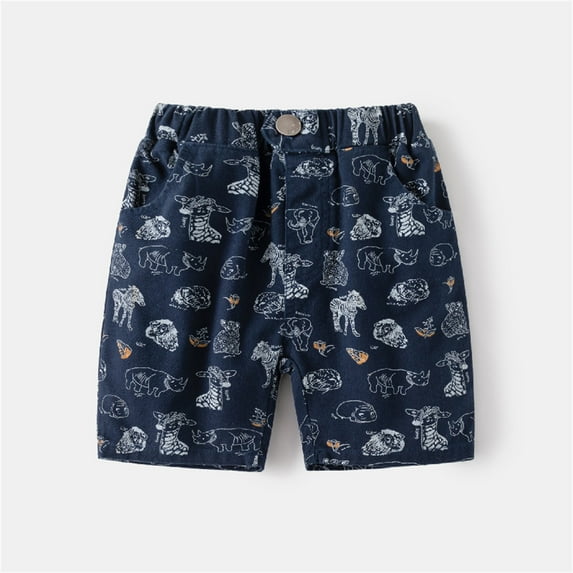 Spazoro Toddler Boys Girls Shorts, Printed with Pockets Summer Elastic Waist Casual Shorts for Boys Navy Size 4 T