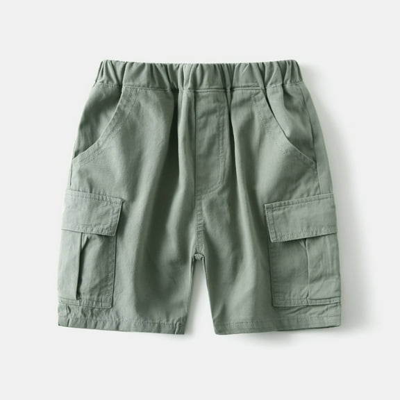 Spazoro Toddler Boys Girls Shorts, Solid Color Elastic Waist with Pockets Summer Casual Shorts for Boys Army Green Size 4-5 T