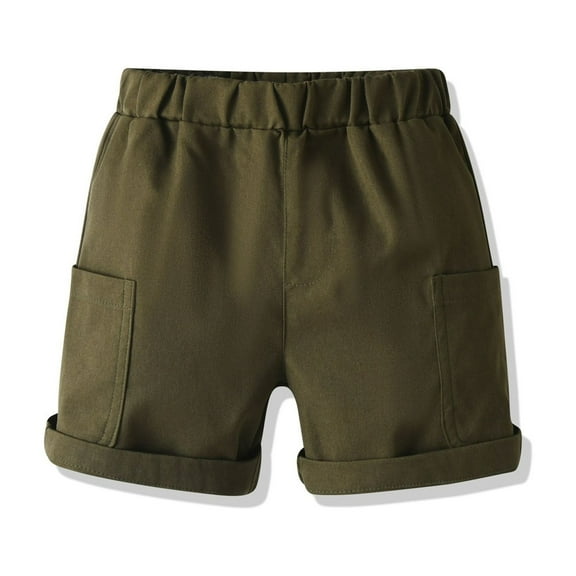 Spazoro Toddler Boys Girls Shorts, Solid Color with Pockets Elastic Waist Summer Casual Shorts for Boys Army Green Size 1 T