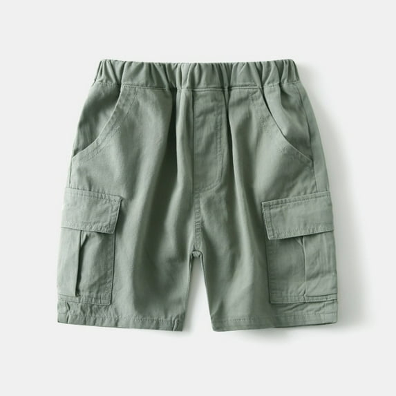 Spazoro Toddler Boys Girls Shorts, Summer with Pockets Solid Color Elastic Waist Casual Shorts for Boys Army Green Size 8-9 T
