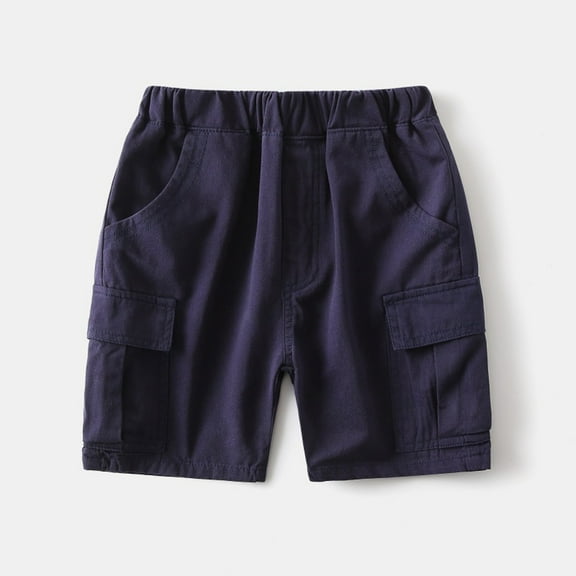 Spazoro Toddler Boys Girls Shorts, Summer with Pockets Solid Color Elastic Waist Casual Shorts for Boys Navy Size 4-5 T