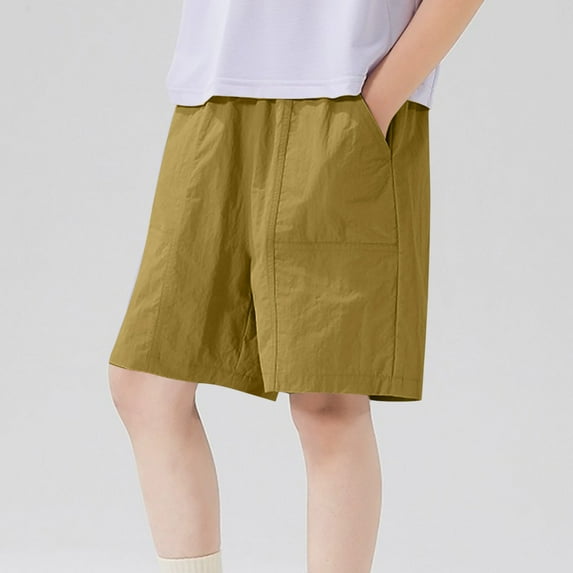 Spazoro Toddler Boys Girls Shorts, with Pockets Elastic Waist Solid Color Summer Casual Shorts for Boys Brown Size 5-6T