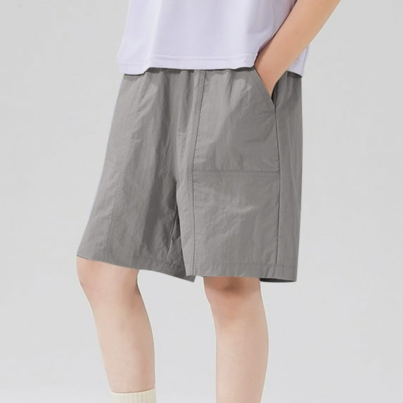 Spazoro Toddler Boys Girls Shorts, with Pockets Summer Elastic Waist Solid Color Casual Shorts for Boys Gray Size 7-8T