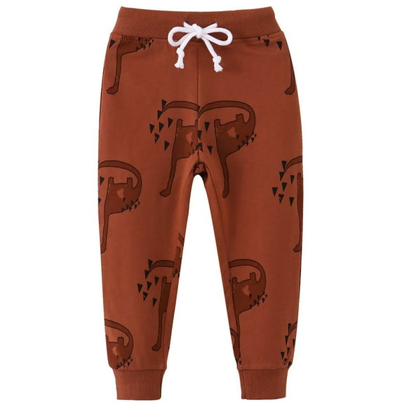 Spazoro Toddler Boys Loose Fit Jogger Pants, Fall and Winter Casual Elastic Waist Printed Outwear Pants For Kids Boys Brown Size 7 T