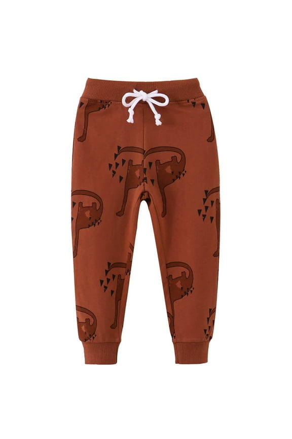 Toddler Boys Loose Fit Jogger Pants, Fall and Winter Elastic Waist Casual Printed Outwear Pants For Kids Boys Brown Size 4 T