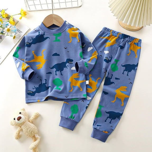 Spazoro Toddler Boys Outfit Sets, 2PC Fall Winter Animal Print Shirts and Pants Pajamas Sets for Kids Boys Navy Size 3 Months