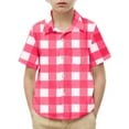thumbnail image 1 of Spazoro Toddler Boys Plaid Shirts, Button Down with Pocket Turndown Collar Short Sleeve School Uniform Shirt Hot Pink Size 2 T, 1 of 7