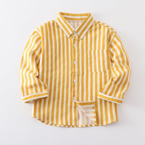 Spazoro Toddler Boys Polo Shirts, Turndown Collar Fall Winter Striped Long Sleeve Tops for Kids Childs Boys Girls Yellow Size 12 Months