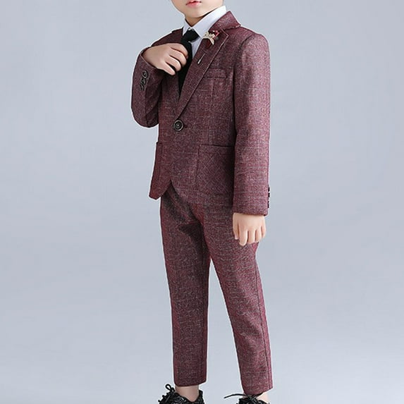 Spazoro Toddler Boys Suits Sets, Jacket+Pants+Brooch+Tie Dresswear Slim Fit 4PC Formal Outfit Sets for Kids Boys Red Size 4-5T