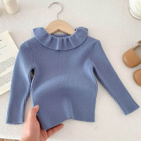 Spazoro Toddler Boys Sweaters, Fall Winter Long Sleeve Crew Neck Pullover Tops for Kids Boys Girls Blue Size 80