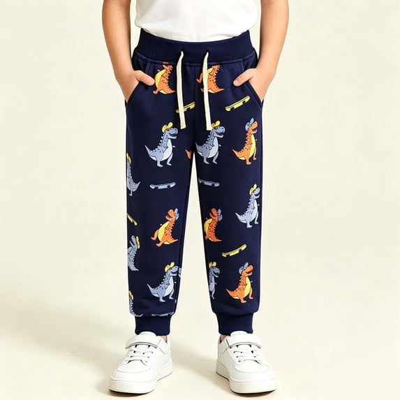 Spazoro Toddler Boys Sweatpants with Pocket, Cute Print Baggy Elastic Drawstring Waist 100% Cotton Causual Joggers Pants for Sports Multicolor Size 4-5 T
