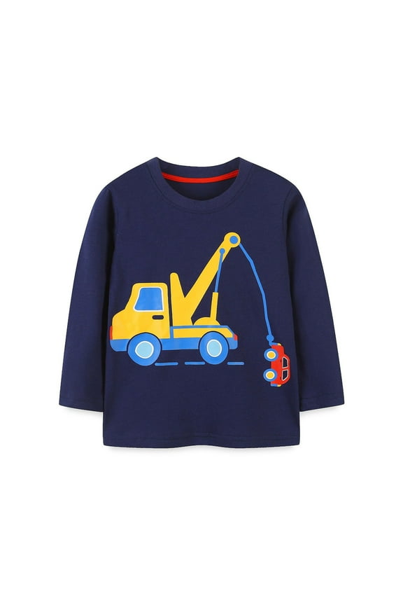 Toddler Boys Sweatshirt, Cute Printed Round Neck Long Sleeve Casual Tops For Kids Blue Size 4T