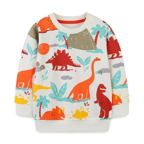 Spazoro Toddler Boys Sweatshirt, Round Neck Long Sleeve Cute Printed Casual Tops For Kids Orange Size 5T