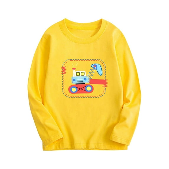 Spazoro Toddler Boys Sweatshirts, Cute Animal Long Sleeve Crew Neck Fall Winter Tops for Kids Childs Boys Girls Yellow Size 6 T