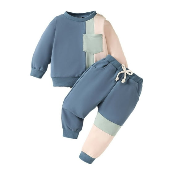 Spazoro Toddler Boys Sweatshirts and Pants Outfit Sets, Fashionable Casual Soft and Warm Long Sleeved Outdoor Wear Tops and Pants for Kids Boys Blue Size 4 T