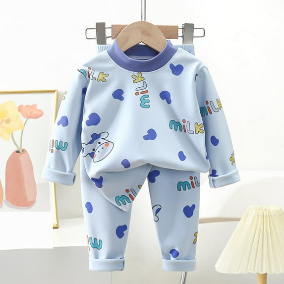 Spazoro Toddler Boys Sweatshirts and Pants Outfit Sets, Outdoor Wear Long Sleeved Soft and Warm Cute Print Casual Tops and Pants for Kids Boys Blue Size 9 Months