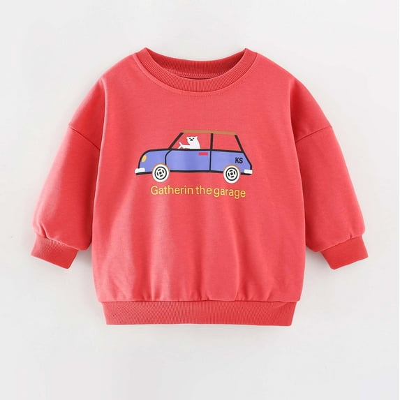 Spazoro Toddler Boys Sweatshirts, Round Neck Casual Car Print Long Sleeve Tops for Child Kids Boys Red Size 3T