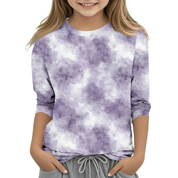 Spazoro Toddler Child Girls Casual T-Shirts Tee, 3/4 Sleeve Fashion Crew Neck Tie Dye Summer Loose Tops Trousers for Girls Purple Size 4 T