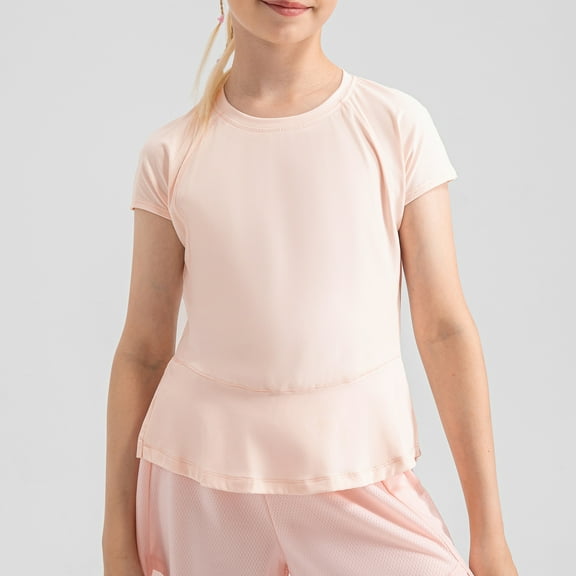 Spazoro Toddler Child Girls Casual T-Shirts Tee, Crew Neck Short Sleeve Summer Solid Color Fashion Loose Tops Trousers for Girls Pink Size 8 T