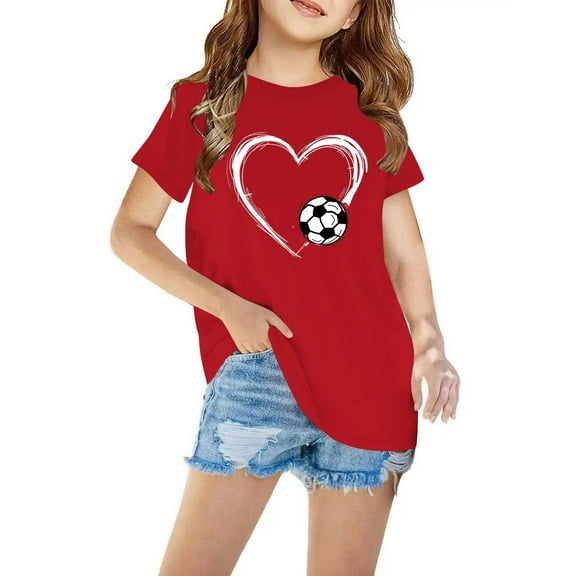 Spazoro Toddler Child Girls Casual T-Shirts Tee, Printed Summer Crew Neck Short Sleeve Fashion Loose Tops Trousers for Girls Red Size 5 T