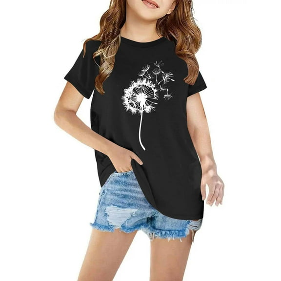 Spazoro Toddler Child Girls Casual T-Shirts Tee, Summer Short Sleeve Fashion Printed Crew Neck Loose Tops Trousers for Girls Black Size 5 T