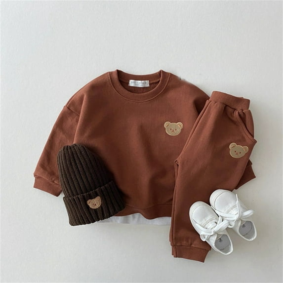 Spazoro Toddler Child Girls Outfit Sets, Casual Warm Fall Winter Cute Print Sweatshirts and Pants for Girls Brown Size 3 T