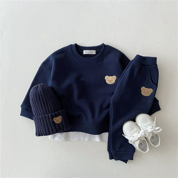 Spazoro Toddler Child Girls Outfit Sets, Cute Print Warm Casual Fall Winter Sweatshirts and Pants for Girls Dark Blue Size 0 Months