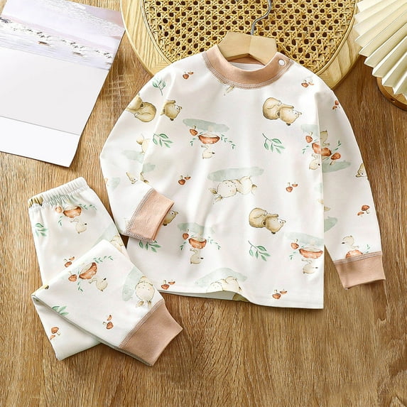 Spazoro Toddler Child Girls Outfit Sets, Fall Winter Casual Cute Print Warm Sweatshirts and Pants for Girls Brown Size 18 Months