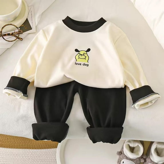 Spazoro Toddler Child Girls Outfit Sets, Fall Winter Warm Casual Cute Print Sweatshirts and Pants for Girls Black Size 2 T