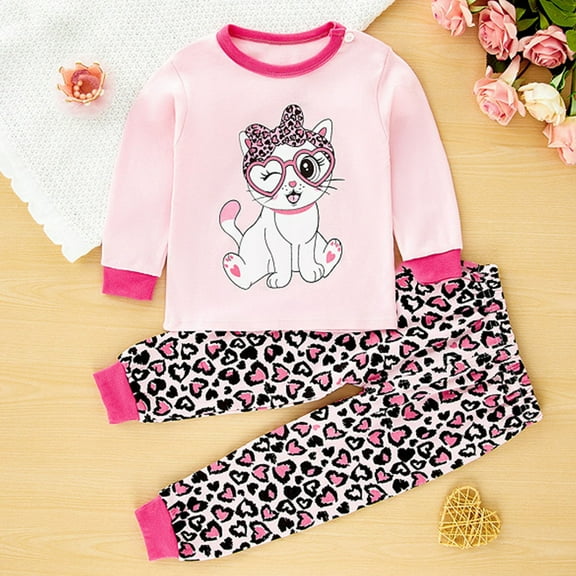 Spazoro Toddler Child Girls Outfit Sets, Warm Casual Cute Print Fall Winter Sweatshirts and Pants for Girls Hot Pink Size 4 T