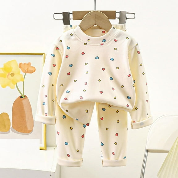 Spazoro Toddler Child Girls Outfit Sets, Warm Casual Fall Winter Cute Print Sweatshirts and Pants for Girls Beige Size 3 Months