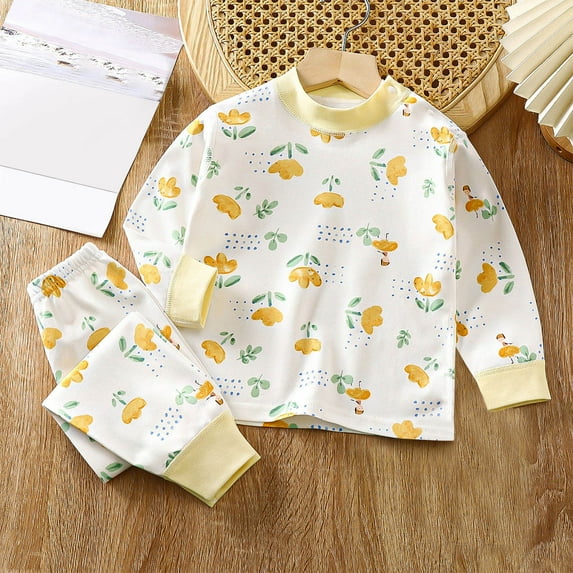 Spazoro Toddler Child Girls Outfit Sets, Warm Cute Print Casual Fall Winter Sweatshirts and Pants for Girls Yellow Size 6 Months