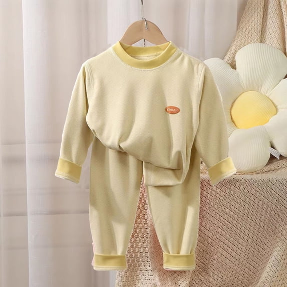 Spazoro Toddler Girls 2 Pieces Outfit Sets, Crew Neck Shirts and Pants Long Sleeve Fall Soft & Breathable Solid Cute Print Casual Loungewear Sets for Home Yellow Size 6 Months