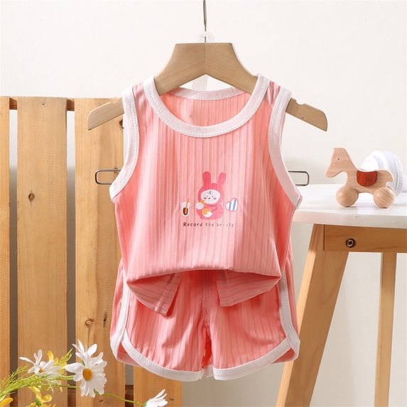 Spazoro Toddler Girls 2PC Outfit Set, Cute Casual Sleeveless Tank Top & Shorts Summer Clothes Set for Baby Pink Size 3-4