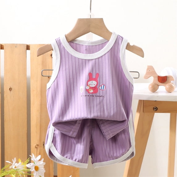 Spazoro Toddler Girls 2PC Outfit Set, Cute Casual Sleeveless Tank Top & Shorts Summer Clothes Set for Baby Purple Size 1-2