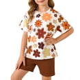 thumbnail image 1 of Spazoro Toddler Girls 2PC Outfit Set, Flower Print Casual Short Sleeve T-Shirt & Shorts Summer Clothes Set for Baby Brown Size 2-3, 1 of 7