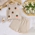 thumbnail image 1 of Spazoro Toddler Girls 2PC Outfit Set, Strawberry Casual Sleeveless Tank Top & Shorts Summer Clothes Set for Baby Beige Size 1-2, 1 of 8