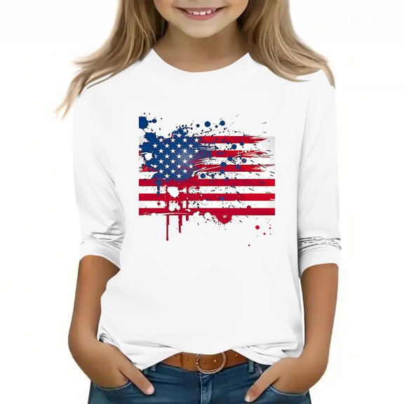 Spazoro Toddler Girls 3/4 Sleeve Shirts, Casual Graphic Print Round Neck Spring and Fall Fashionable Tops for Girls White Size 4-5T