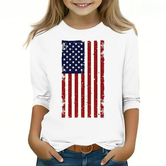 Spazoro Toddler Girls 3/4 Sleeve Shirts, Casual Graphic Print Spring and Fall Round Neck Fashionable Tops for Girls White Size 9-10T