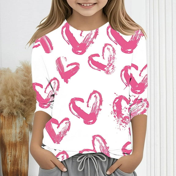 Spazoro Toddler Girls 3/4 Sleeve Shirts, Casual Round Neck Spring and Fall Love Print Fashionable Tops for Girls Multicolor Size 3-4T