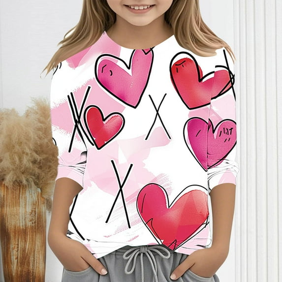 Spazoro Toddler Girls 3/4 Sleeve Shirts, Casual Spring and Fall Love Print Round Neck Fashionable Tops for Girls Multicolor Size 3-4T