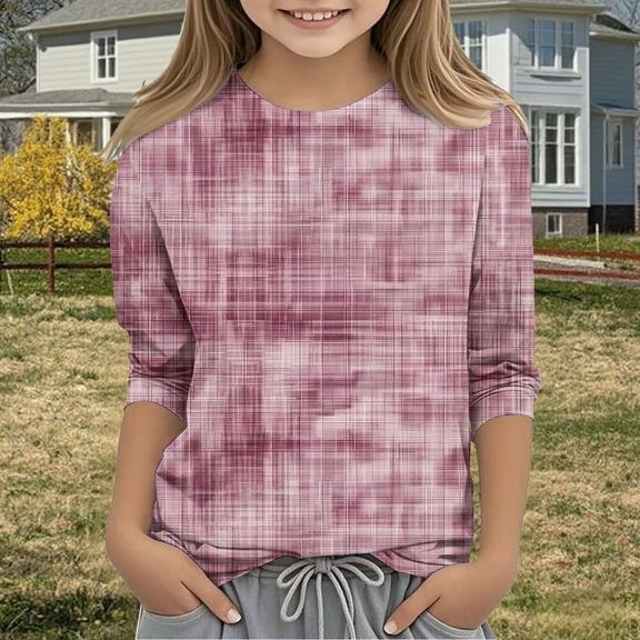 Spazoro Toddler Girls 3/4 Sleeve Shirts, Casual Spring and Fall Round Neck Floral Print Fashionable Tops for Girls Pink Size 5 T