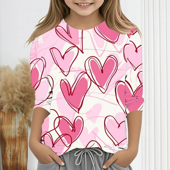 Spazoro Toddler Girls 3/4 Sleeve Shirts, Casual Spring and Fall Round Neck Love Print Fashionable Tops for Girls Multicolor Size 3-4T