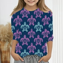 Spazoro Toddler Girls 3/4 Sleeve Shirts, Floral Print Casual Spring and Fall Round Neck Fashionable Tops for Girls Multicolor Size 4-5T