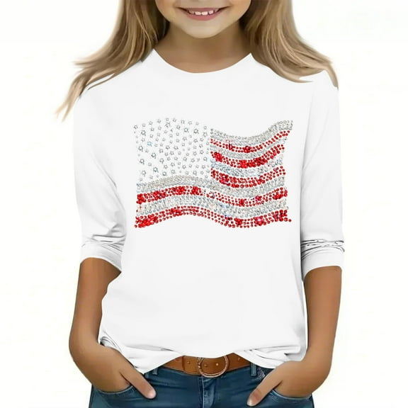 Spazoro Toddler Girls 3/4 Sleeve Shirts, Graphic Print Casual Round Neck Spring and Fall Fashionable Tops for Girls White Size 5-6T