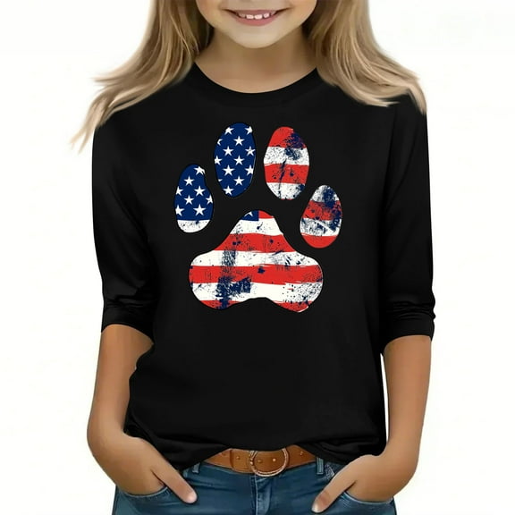 Spazoro Toddler Girls 3/4 Sleeve Shirts, Graphic Print Round Neck Casual Spring and Fall Fashionable Tops for Girls Black Size 5-6T