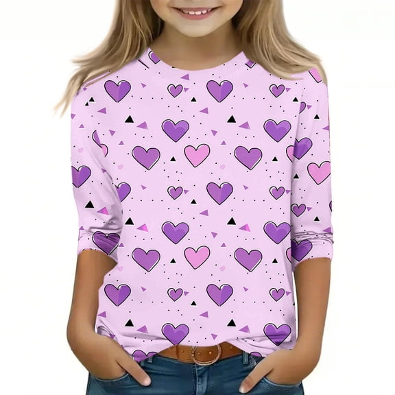 Spazoro Toddler Girls 3/4 Sleeve Shirts, Love Print Casual Spring and Fall Round Neck Fashionable Tops for Girls Multicolor Size 3-4T
