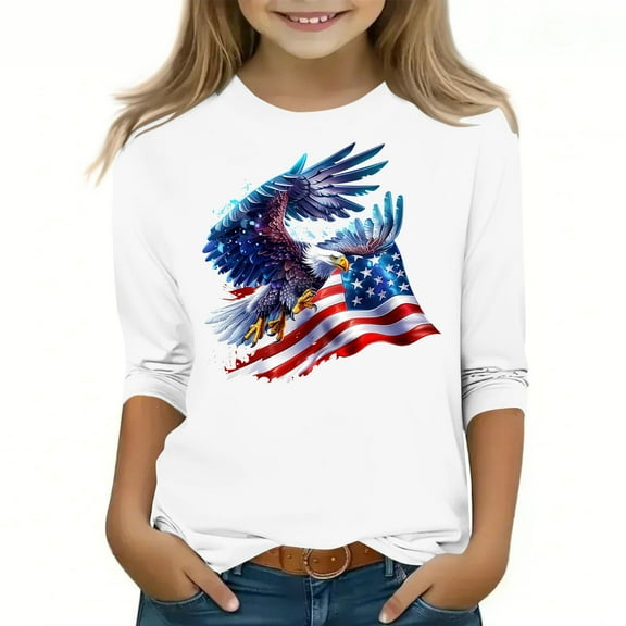 Spazoro Toddler Girls 3/4 Sleeve Shirts, Round Neck Graphic Print Casual Spring and Fall Fashionable Tops for Girls White Size 3-4T